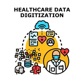 Healthcare data digitization cloud computing information network 스톡 일러스트