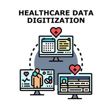 Healthcare data digitization process displaying medical information Ilustração Stock