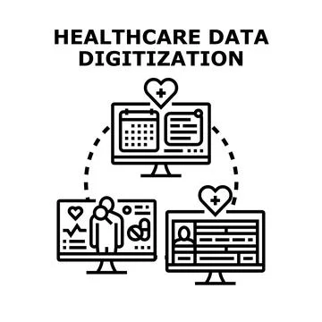 Healthcare data digitization process displaying medical information Stock Illustration