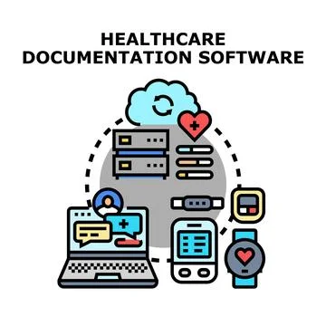 Healthcare data management software system and medical documentation Stock Illustration