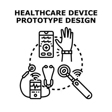 Healthcare device prototype design concept developing medical technology Stock Illustration