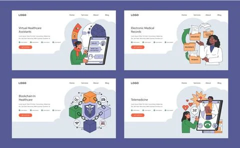 Healthcare digitization set. Flat vector illustration. Stock Illustration