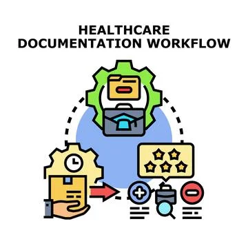 Healthcare documentation workflow implementing digital patient records Illustrazione stock