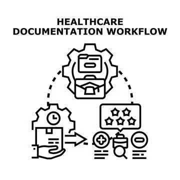 Healthcare documentation workflow implementing digital patient records Illustrazione stock