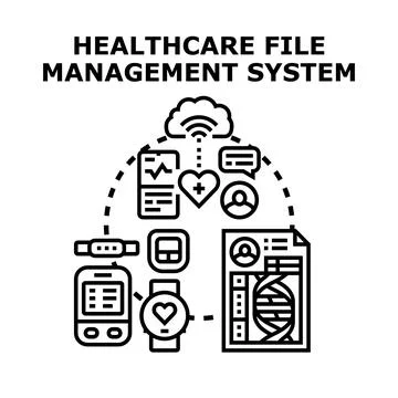 Healthcare file management system data processing Illustrazione stock