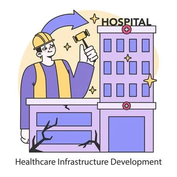 Healthcare Infrastructure Development concept. Flat vector illustration. Illustrazione stock