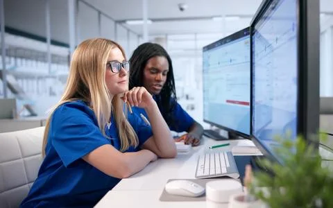 Healthcare Manager Is Using Computer Software To Verify Patient Billing Infor Stock-Fotos