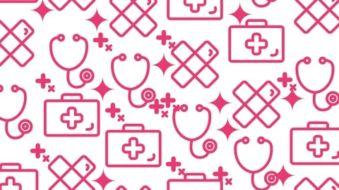 Healthcare Pattern Design - Stethoscopes, First Aid Kits, and Bandages. Stock Footage 320149695