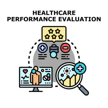 Healthcare performance evaluation process researching patient data Stock Illustration