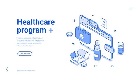 Healthcare Program And Medical Services Isometric Banner Vector Illustration Stock Illustration