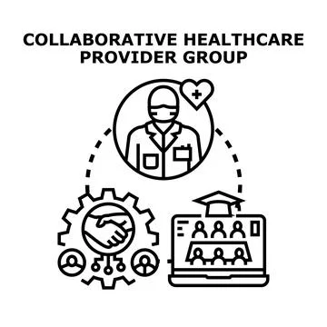 Healthcare provider group collaborating virtually for medical education Stock Illustration