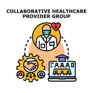 Healthcare provider group collaborating virtually for medical education Stock Illustration