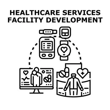 Healthcare services facility development concept vector illustration Stock Illustration