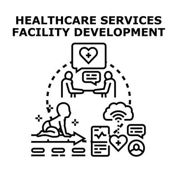Healthcare services facility development planning and technology Stock Illustration