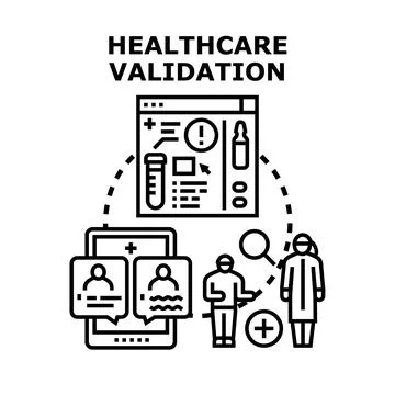 Healthcare validation process with medical data analysis Illustrazione stock