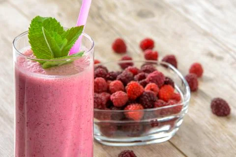 Healthy and appetizing raspberry smoothie Stock Photos