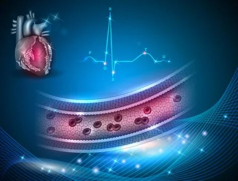 Healthy artery cross section, normal cardiogram and heart anatomy Stock Illustration