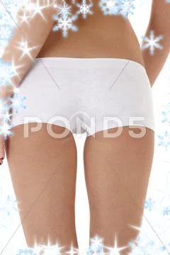 Woman In White Panties. Rear View Of Woman In White Panties