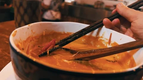 Healthy balanced plant-based diet. Big bowl of vegan soup. Stock Footage 280747248