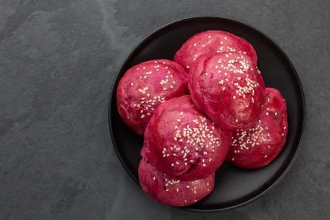 Healthy beetroot red purple bread. Beetroot buns for burgers. Healthy food Stock Photos