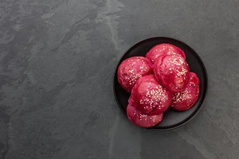 Healthy beetroot red purple bread. Beetroot buns for burgers. Healthy food Stock Photos