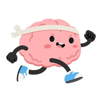 Healthy brain character running for exercise Stockillustratie