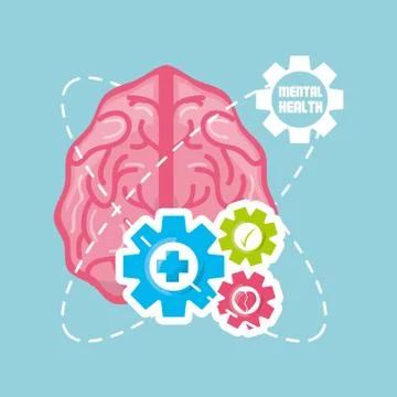 Healthy brain with gears process work Stock Illustration