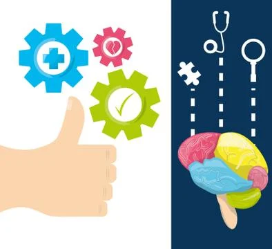 Healthy brain with gears process work Stock Illustration