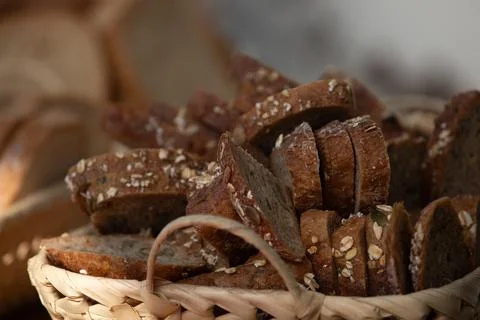 Healthy bread in basket Stock Photos