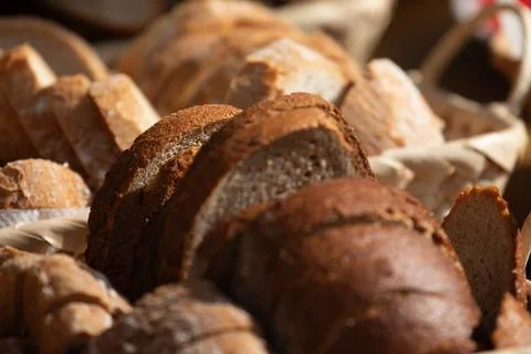 Healthy bread in basket Stock Photos