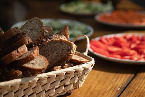 Healthy bread in basket Stock Photos