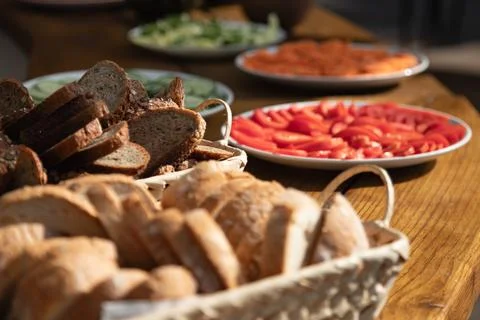 Healthy bread in basket Stock Photos