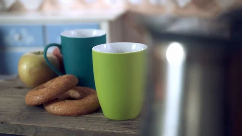 Healthy breakfast and serving coffee in a ceramic mug Stock Footage 102065752