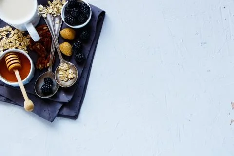 Healthy breakfast background Stock Photos