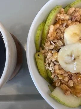 Healthy Breakfast Bowl with Coffee Stock Photos