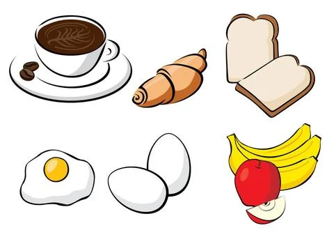 Healthy Breakfast - Bread, Coffee, Egg, Croissant, Banana, Apple Healthy B... Stock Photos
