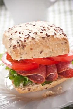 Healthy breakfast with bread roll on the table Foto stock