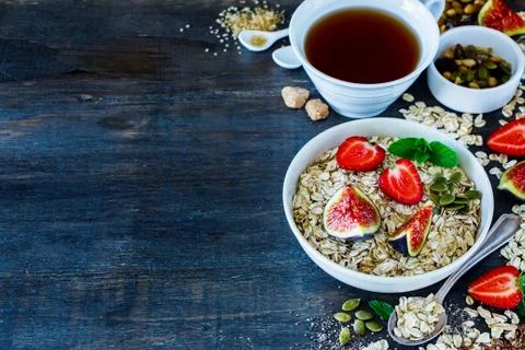 Healthy breakfast composition Stock Photos