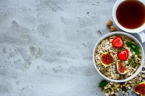 Healthy breakfast composition Stock Photos