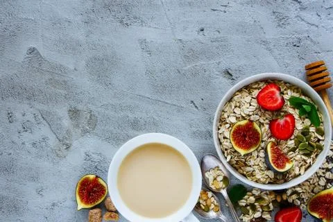 Healthy breakfast composition Stock Photos
