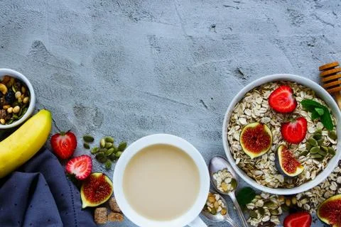 Healthy breakfast composition Stock Photos