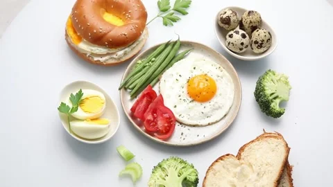 Healthy breakfast with fried eggs Stock Footage 171240927