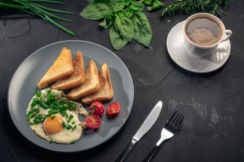 Healthy breakfast fried eggs Stock Photos