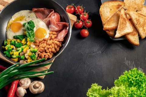 Healthy breakfast with fried eggs Stock Photos