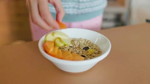 Healthy breakfast selection includes fresh fruit and whole grains Stock Footage 302961745