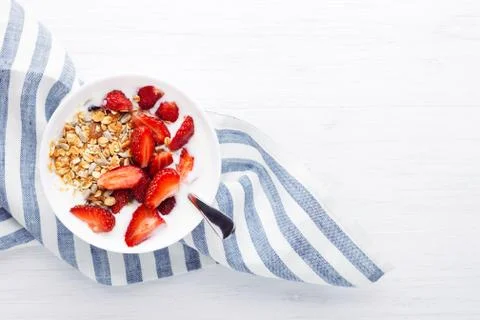 Healthy breakfast with strawberry. Stock Photos