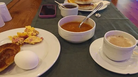 Healthy breakfast on the table close up Stock Footage 245877022