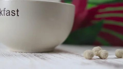 Healthy Breakfast on the table. crispy balls with milk Stock Footage 92489444