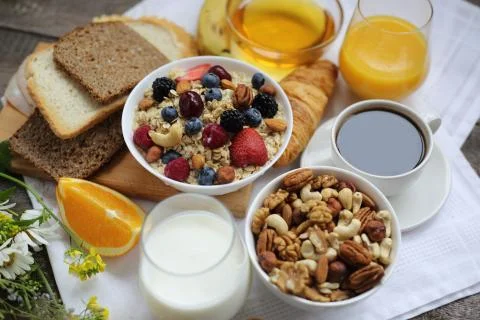 Healthy breakfast on table Stock Photos