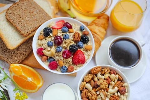 Healthy breakfast on table Stock Photos